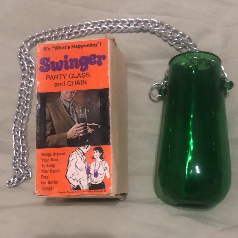 Party Glass w Chain Retro Vintage 1960s social cup
